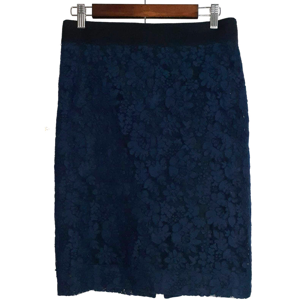 J. Crew Black Blue Lace Pencil Skirt 4